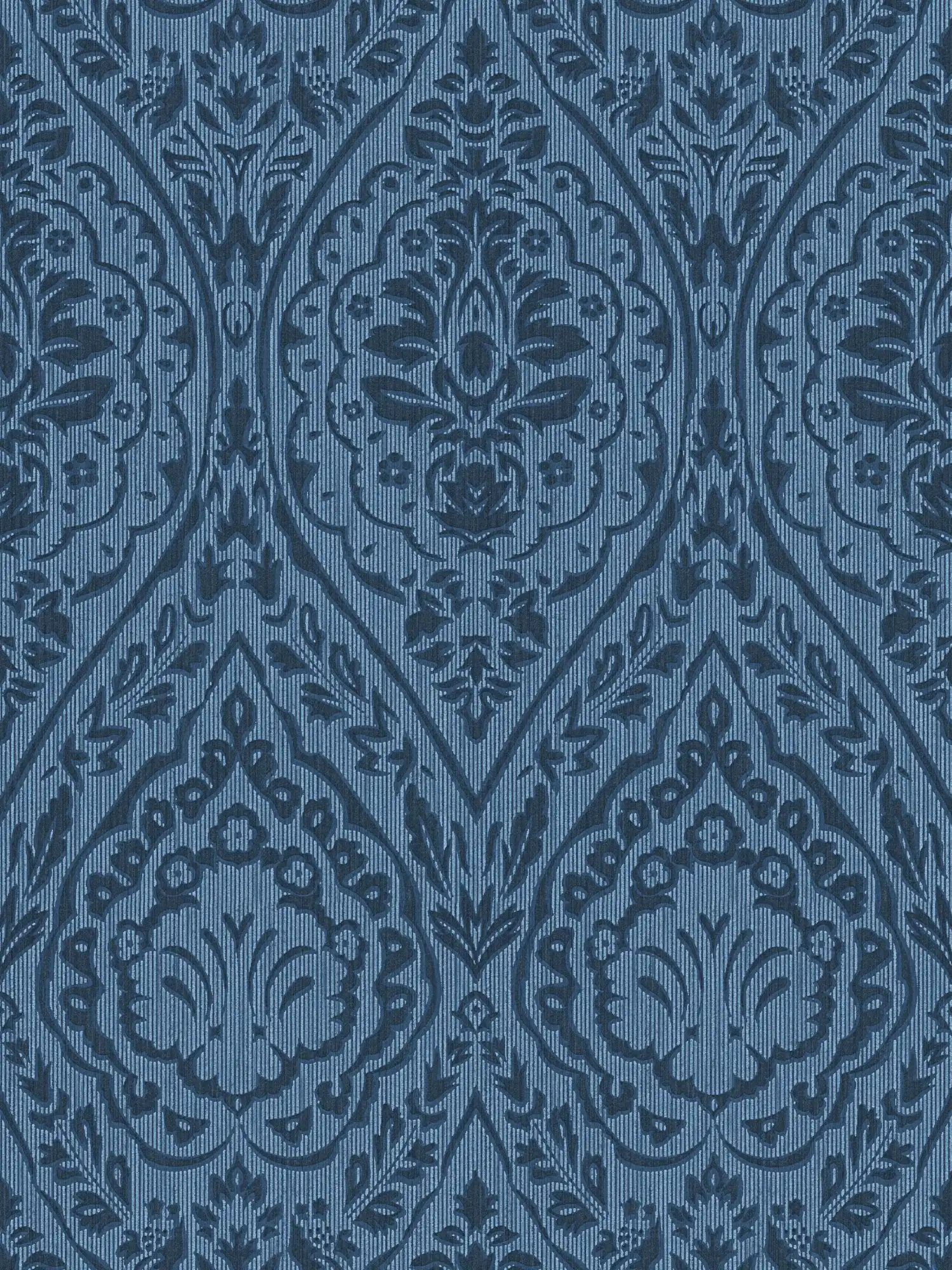 Non-woven wallpaper floral ornaments - blue
