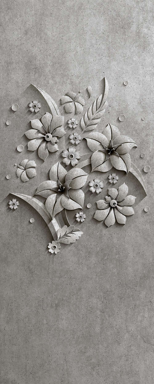             Relief panel 1 - photo wallpaper panel flower relief in concrete structure - grey, black | mother-of-pearl smooth fleece
        