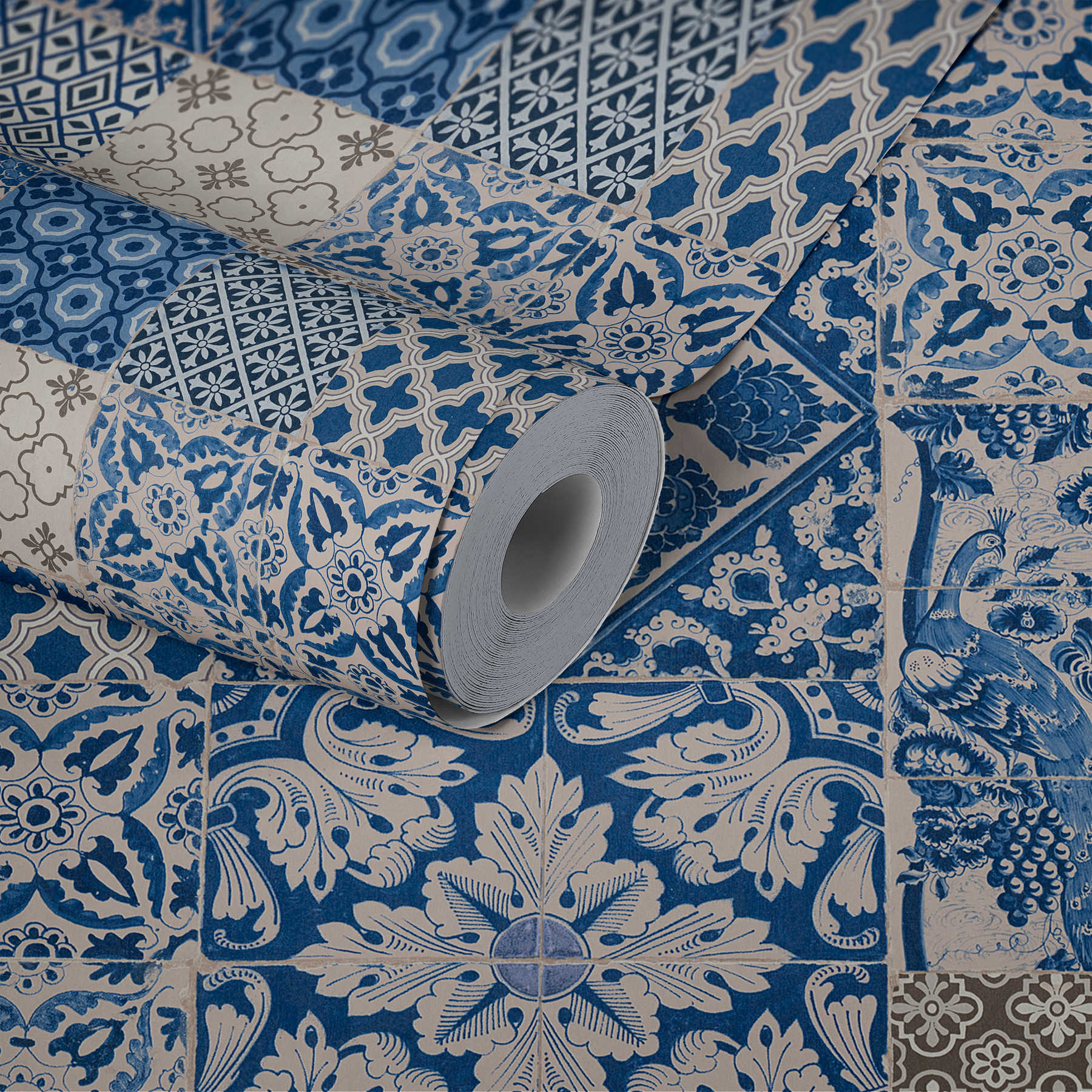             Tile & mosaic design wallpaper - blue, cream, purple
        