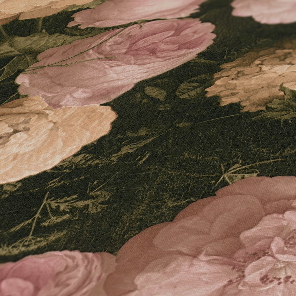             Flores de rosas de papel pintado, rosas de matorral y arbustos - rosa, crema, verde
        