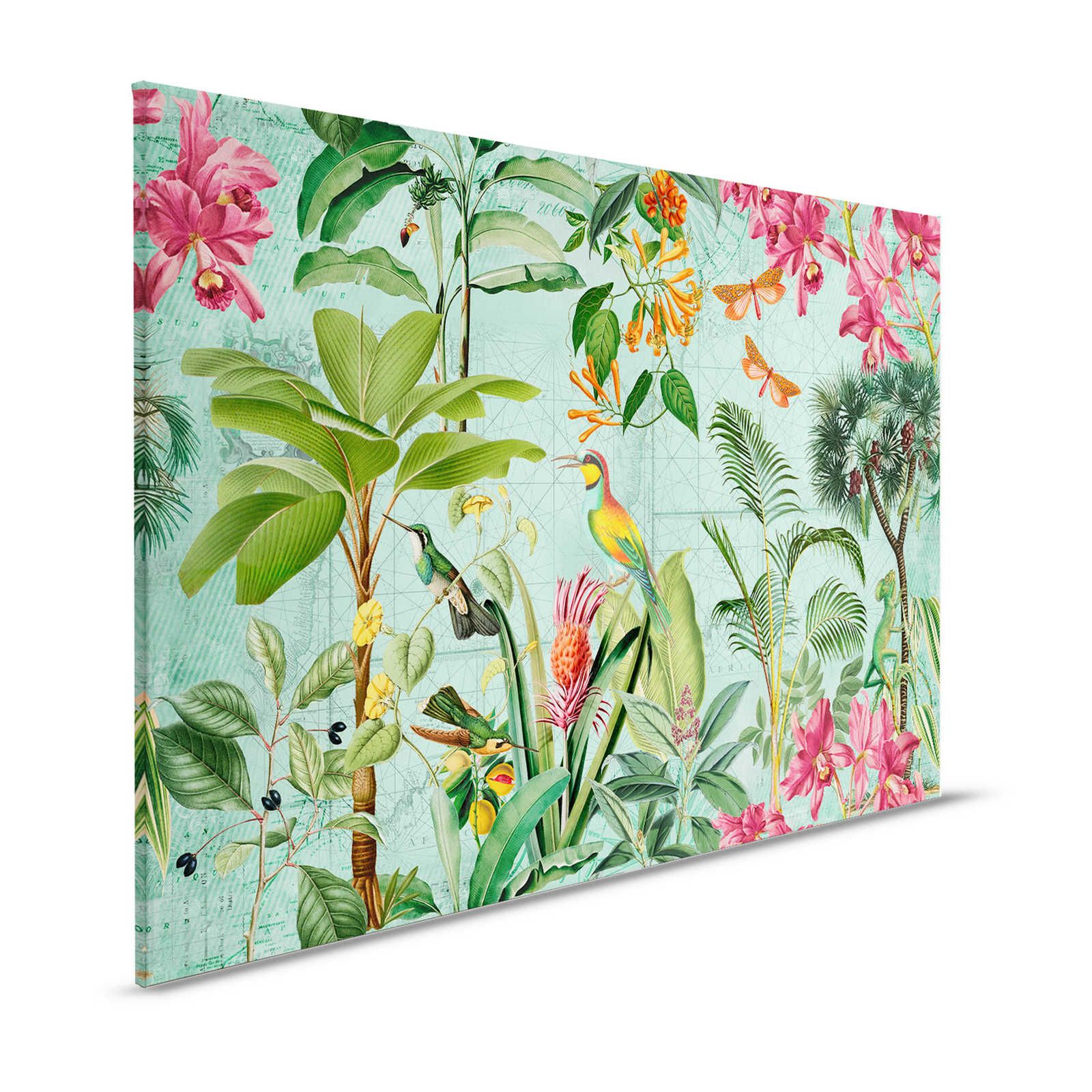 Tela colorata della giungla con alberi, fiori e animali - 1,20 m x 0,80 m

