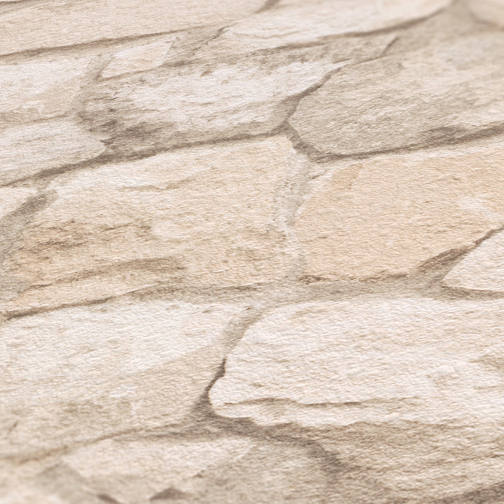             Carta da parati in pietra con effetto 3D e muratura in arenaria - Beige, Marrone
        