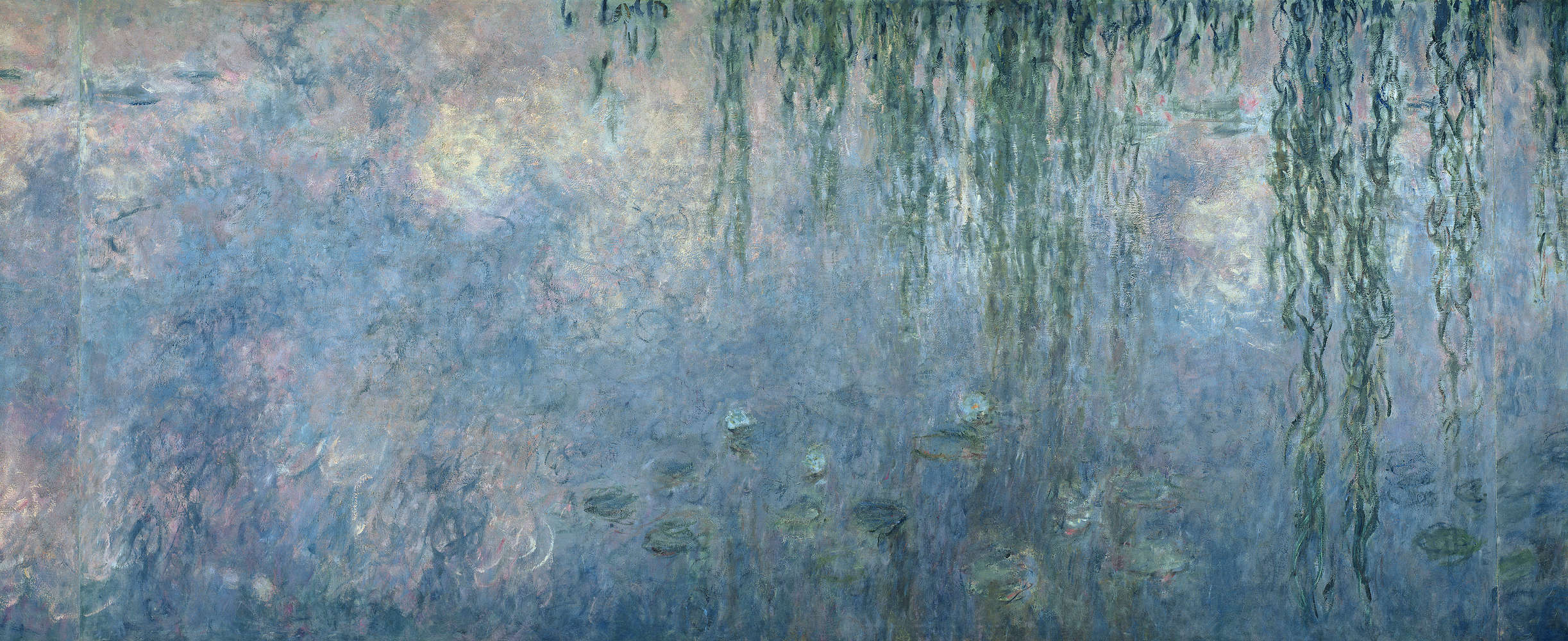             Muurschildering "Waterlelies: ochtend met treurwilgen" detail van Claude Monet
        