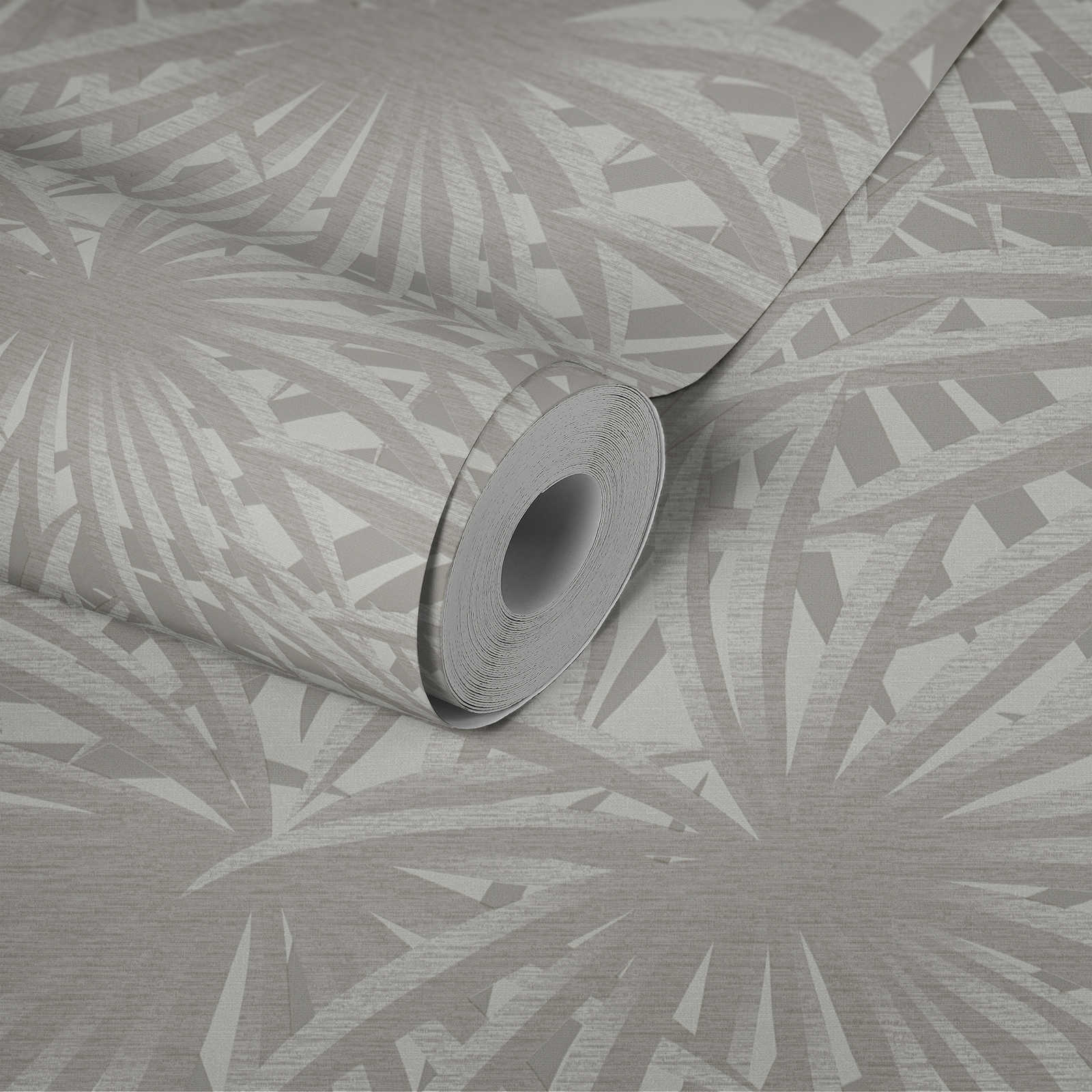             Papel pintado no tejido con diseño de hoja con brillo metálico - gris, metálico, blanco
        
