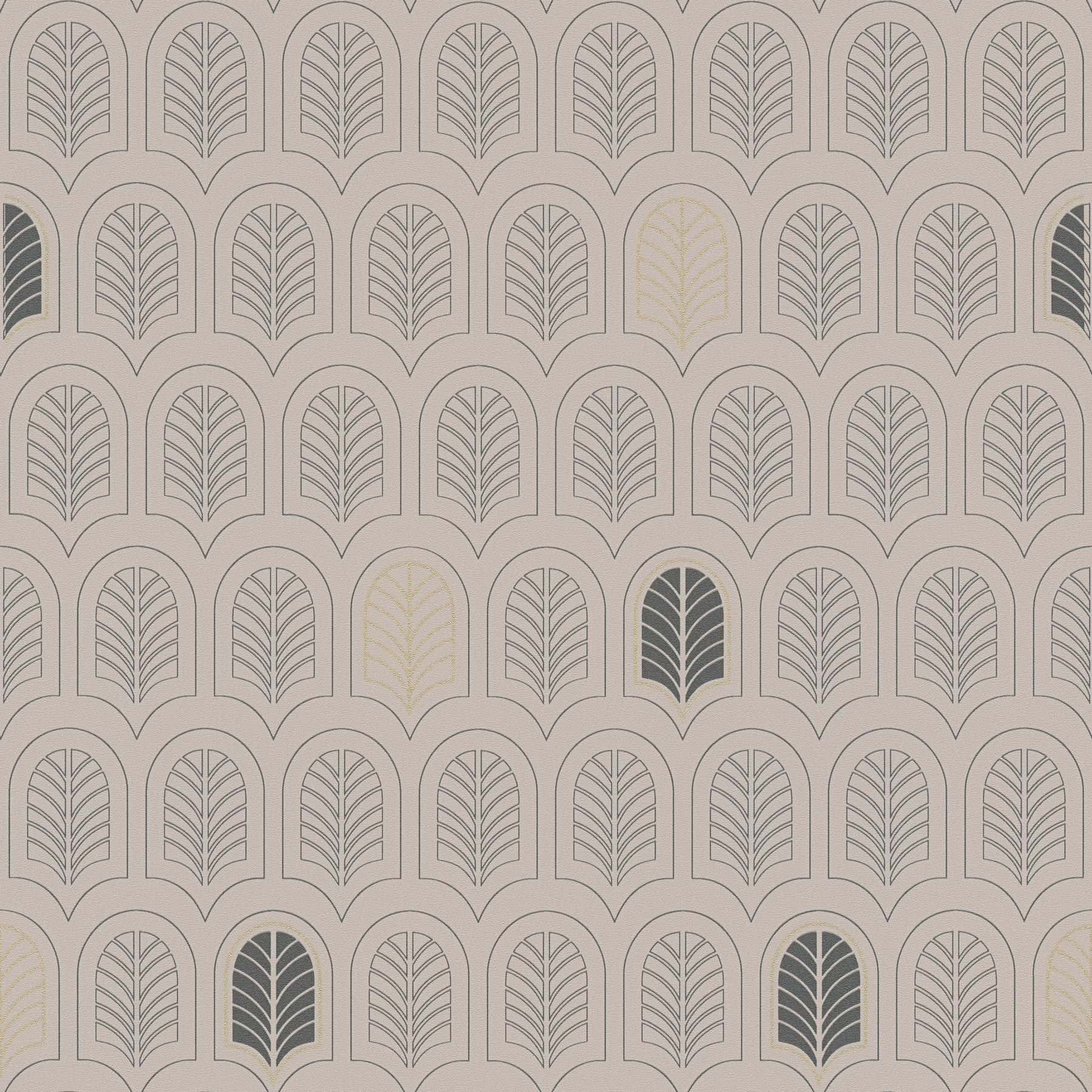 Art Deco wallpaper with metallic & glitter accents - taupe, anthracite, beige
