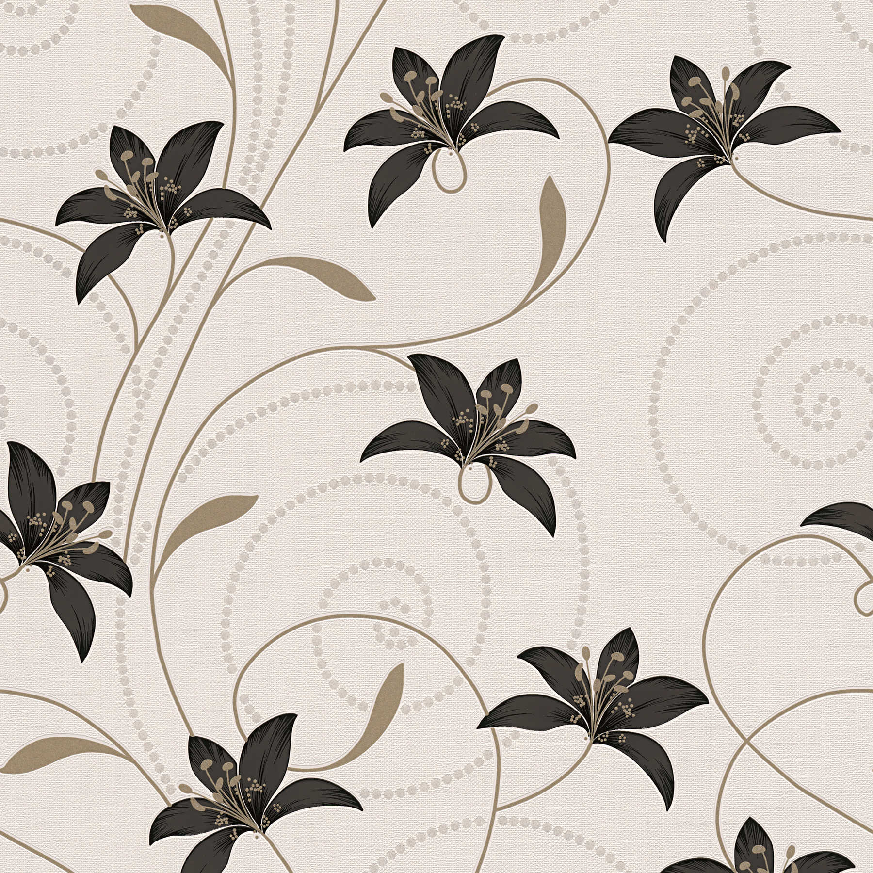 Floral Wallpaper with golden floral details - cream
