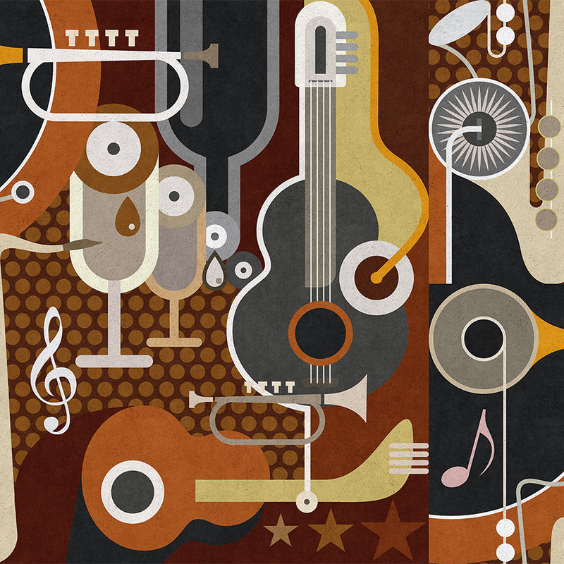Wall of sound 1 - Onderlaag behang met betonstructuur, abstracte muziekinstrumenten - Beige, Bruin | Matte gladde vliesstof
