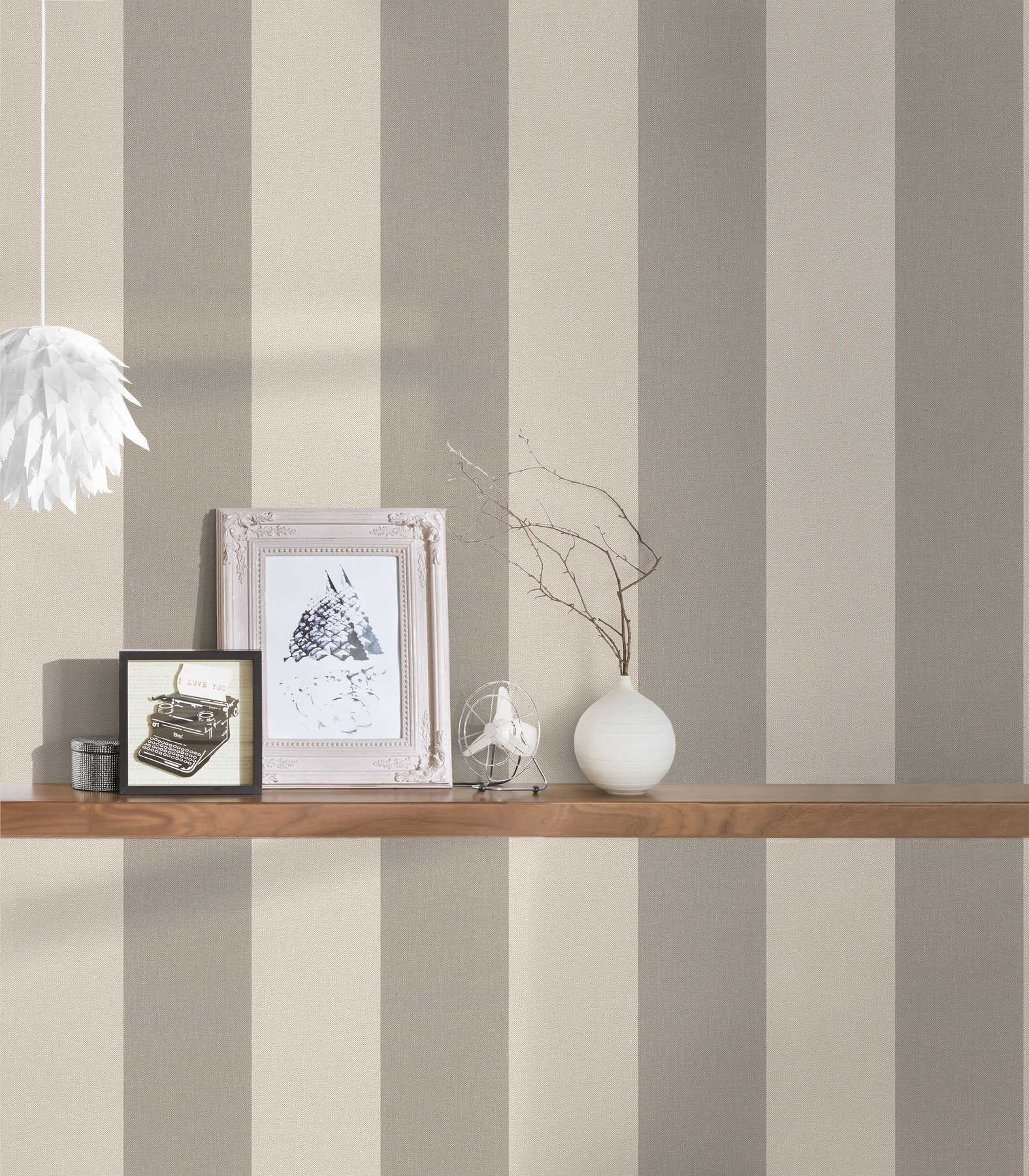             Block stripes wallpaper with textile look - beige, brown
        