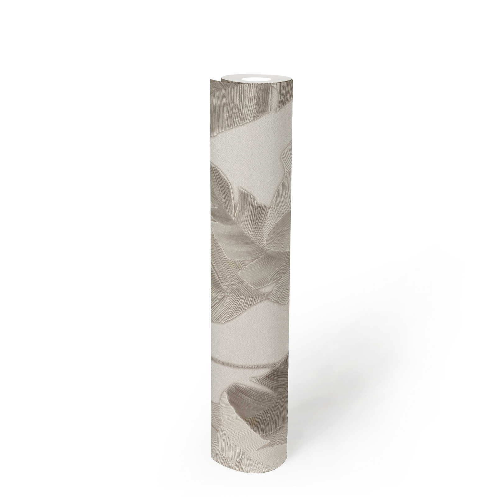             Papier peint intissé avec feuilles de palmier discrètes - blanc, beige, gris
        