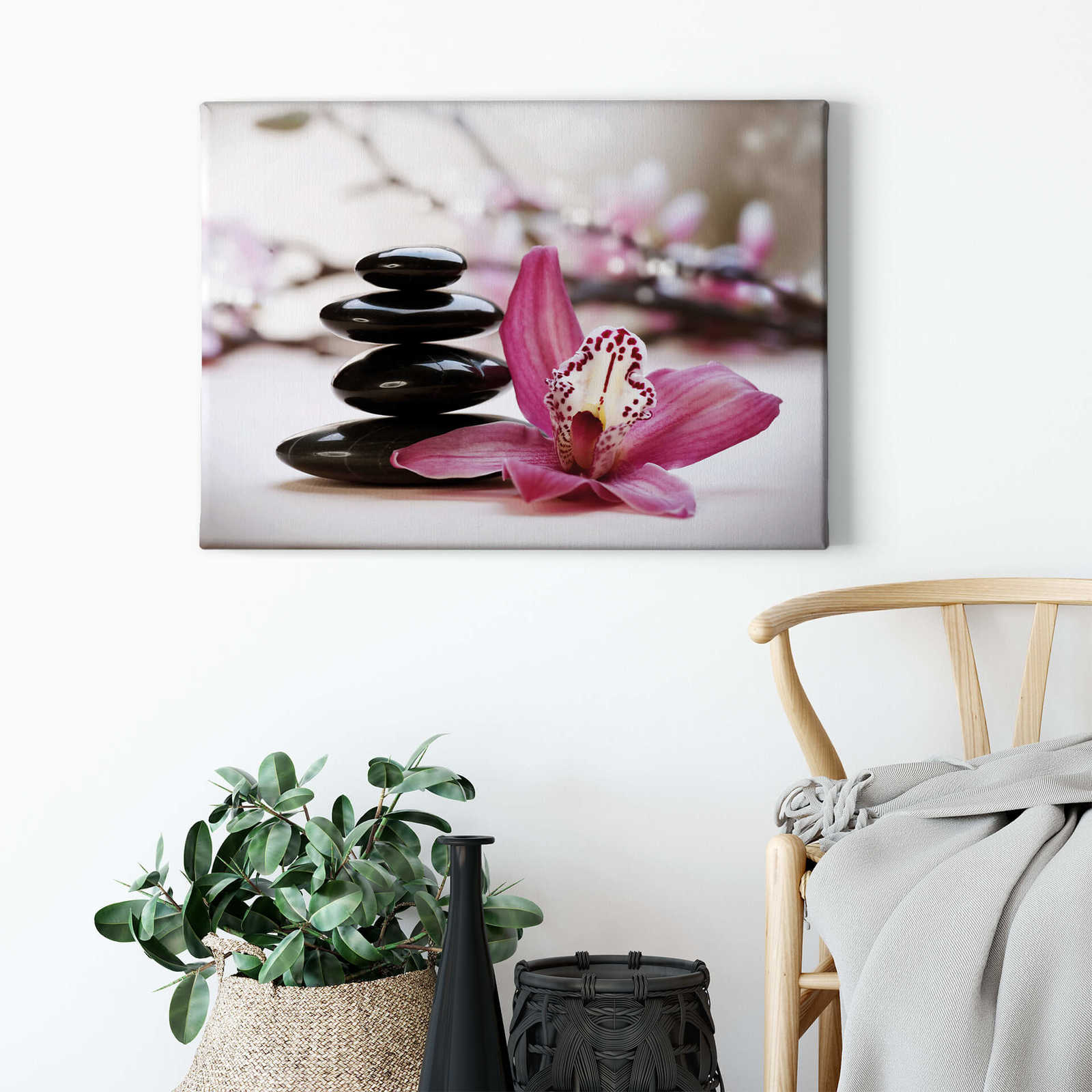             Canvas print wellness design orchid and massage stones
        