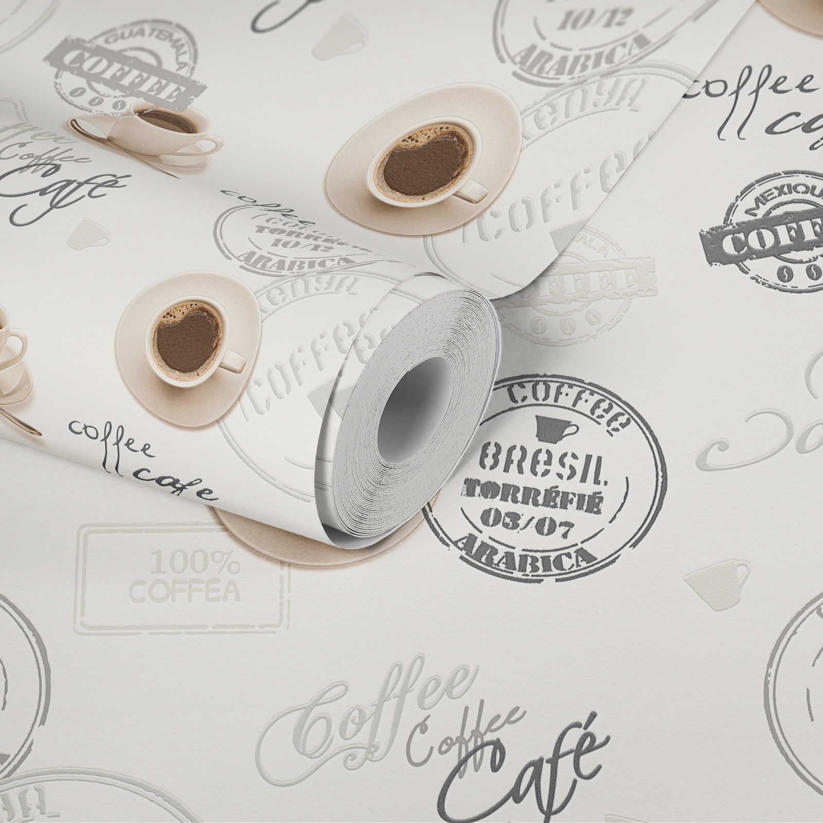             Carta da parati caffè per cucine, design retrò - crema, beige
        