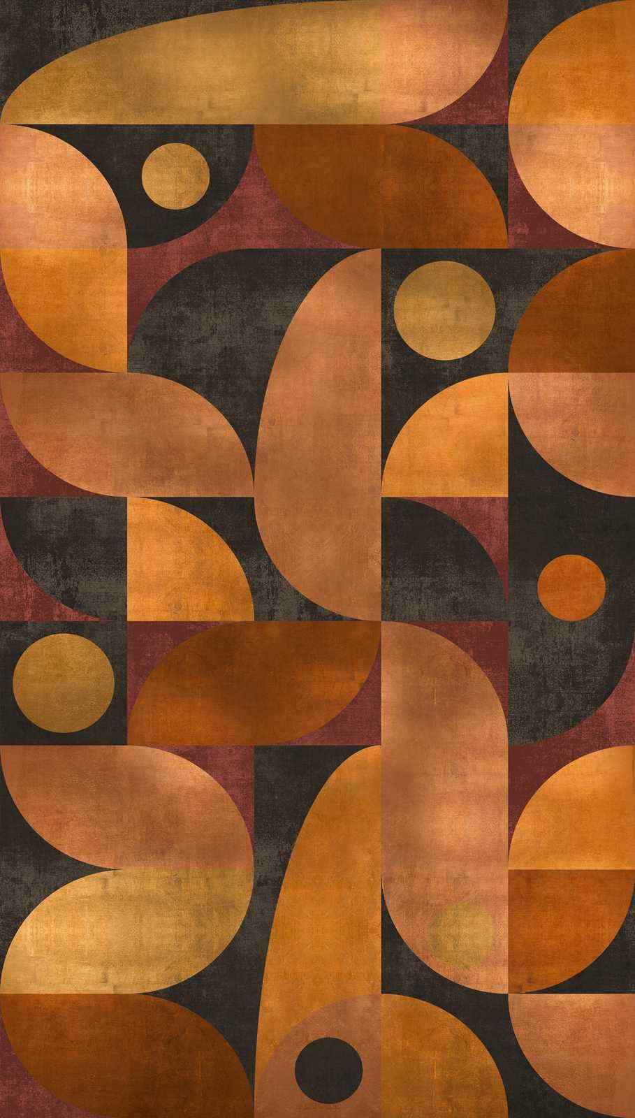             Vliesbehang in warme tinten met grafisch rond patroon - oranje, bruin, rood
        