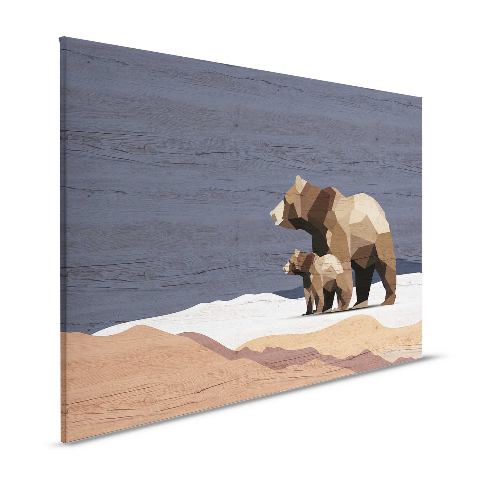 Yukon 3 - Canvas painting Bears Family in facet design & wood look - 1,20 m x 0,80 m
