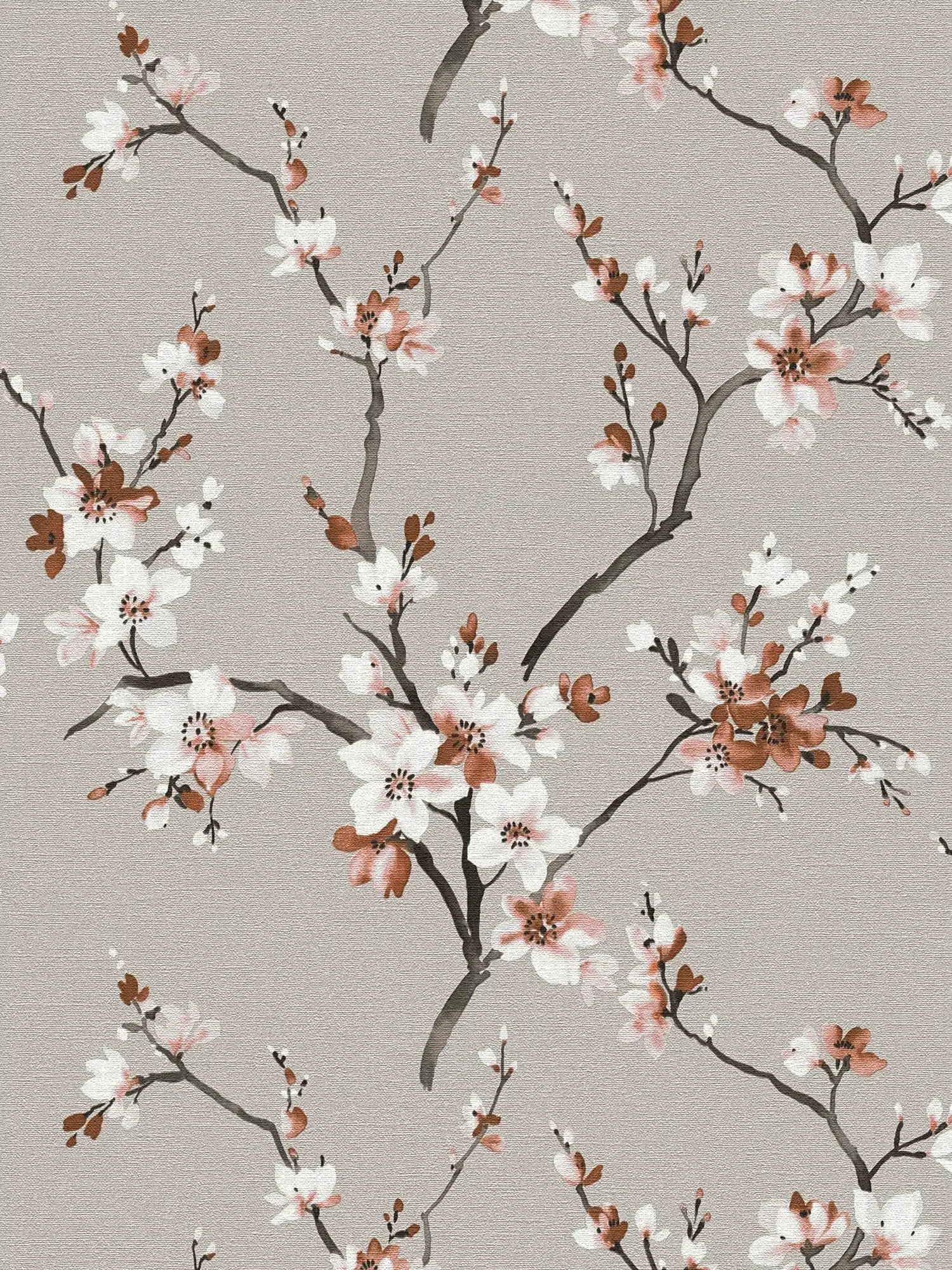 Floral wallpaper grey with brown watercolour flowers
