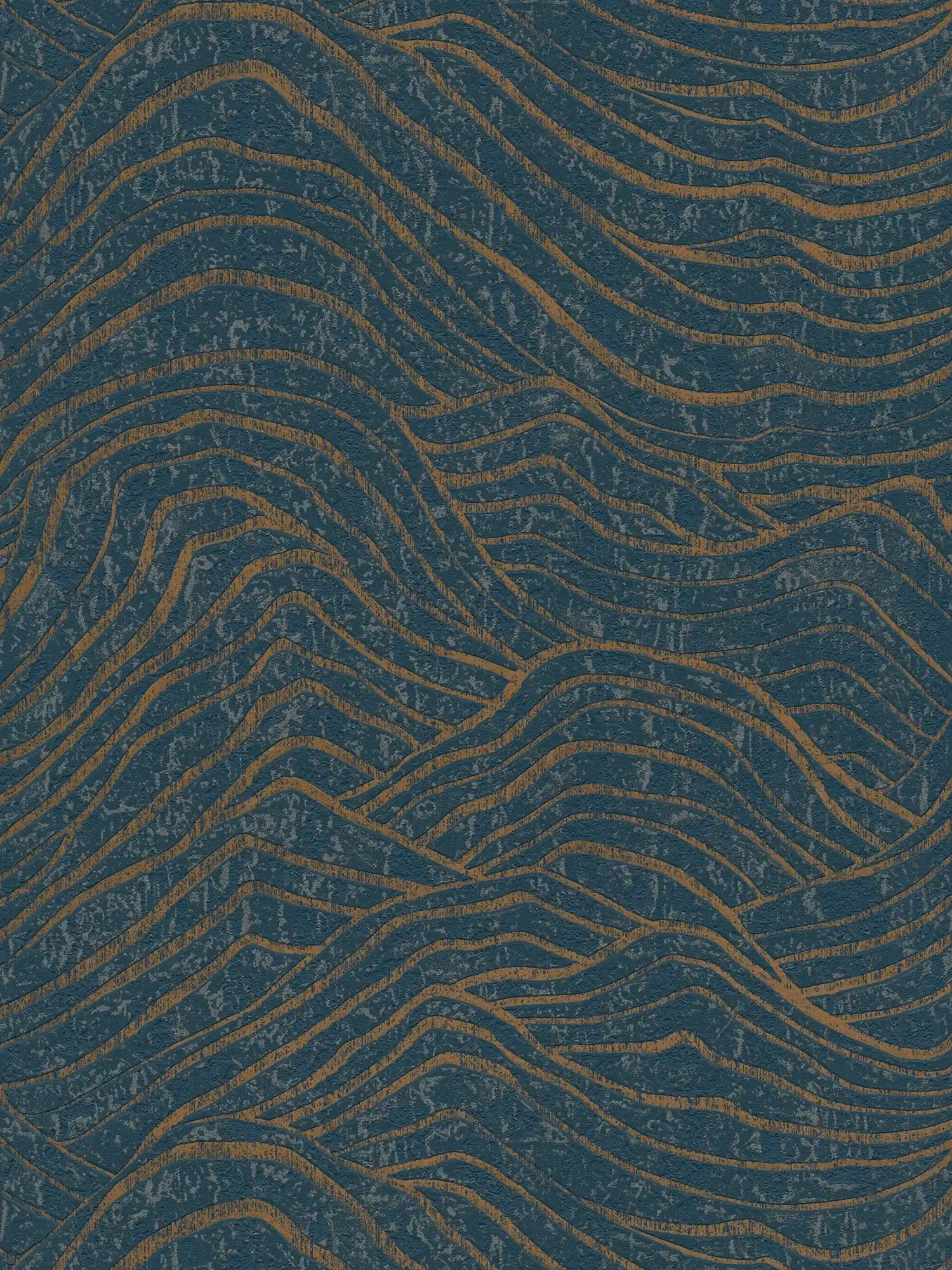 Papel pintado con motivos abstractos de colinas - azul oscuro, dorado
