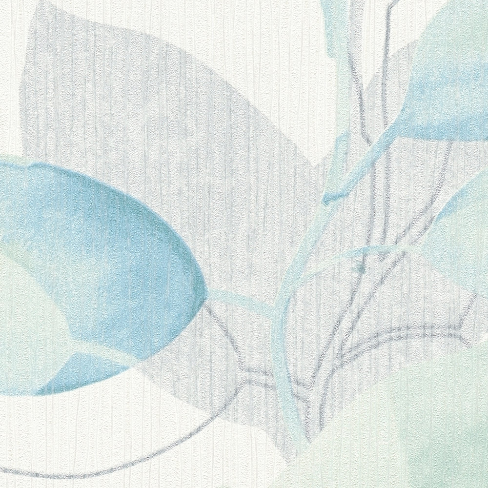             vliesbehang bladeren met aquarelmotief - crème, blauw
        