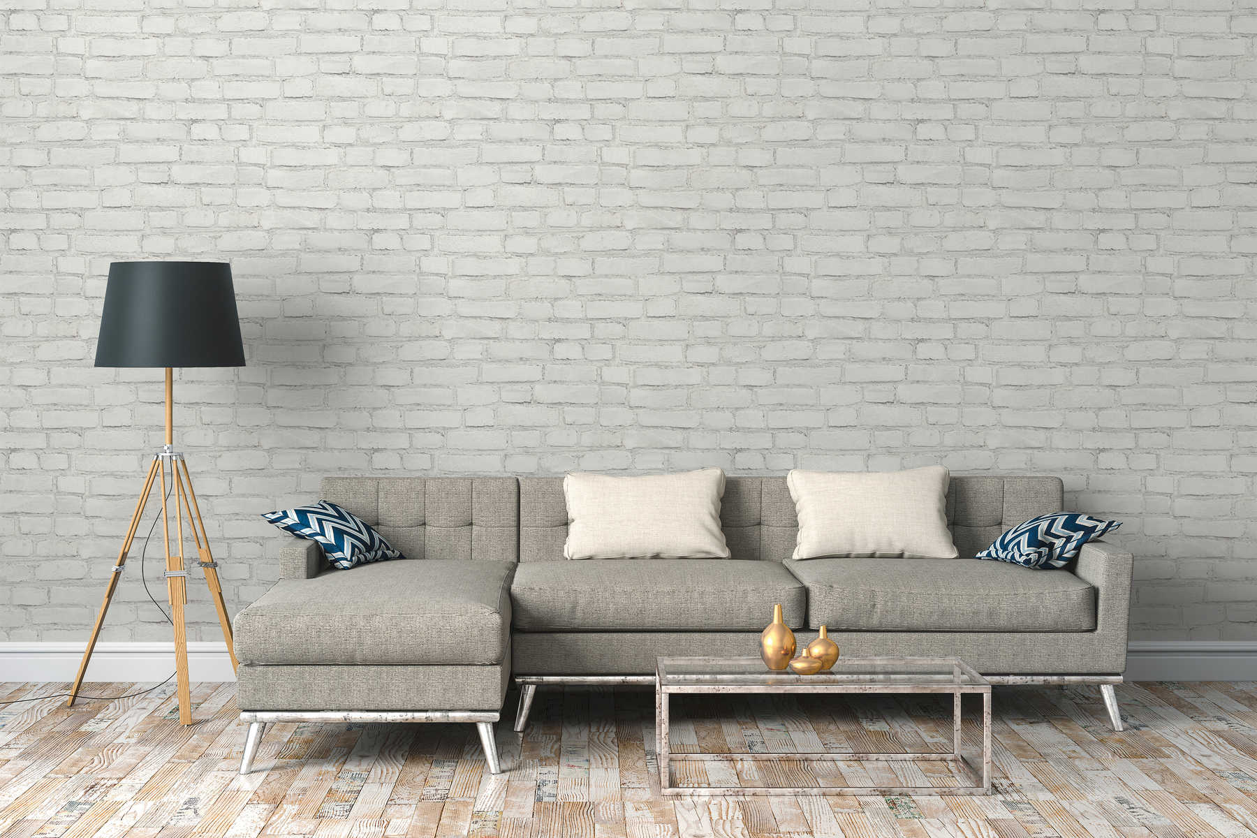             Wallpaper with wall optics, painted brick wall - white, grey
        