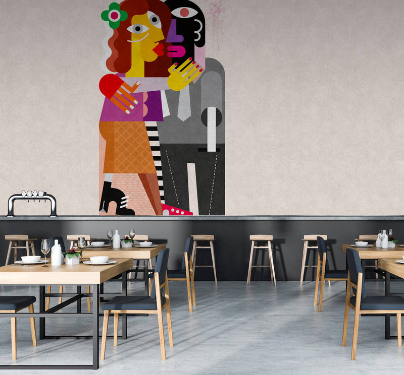             Couples 2 - Papier peint Pop Art Couple d'art - Béton texturé - Beige, Jaune | À structure Revêtement mural intissé
        