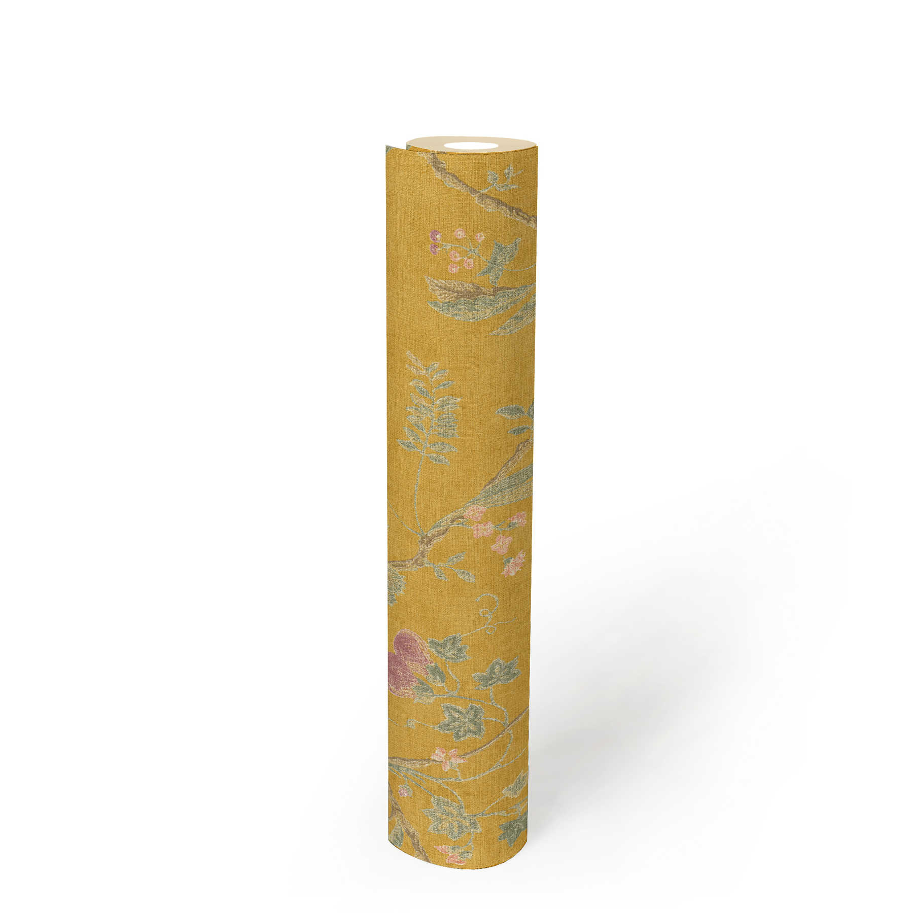             Vintage wallpaper floral pattern & linen look - yellow
        