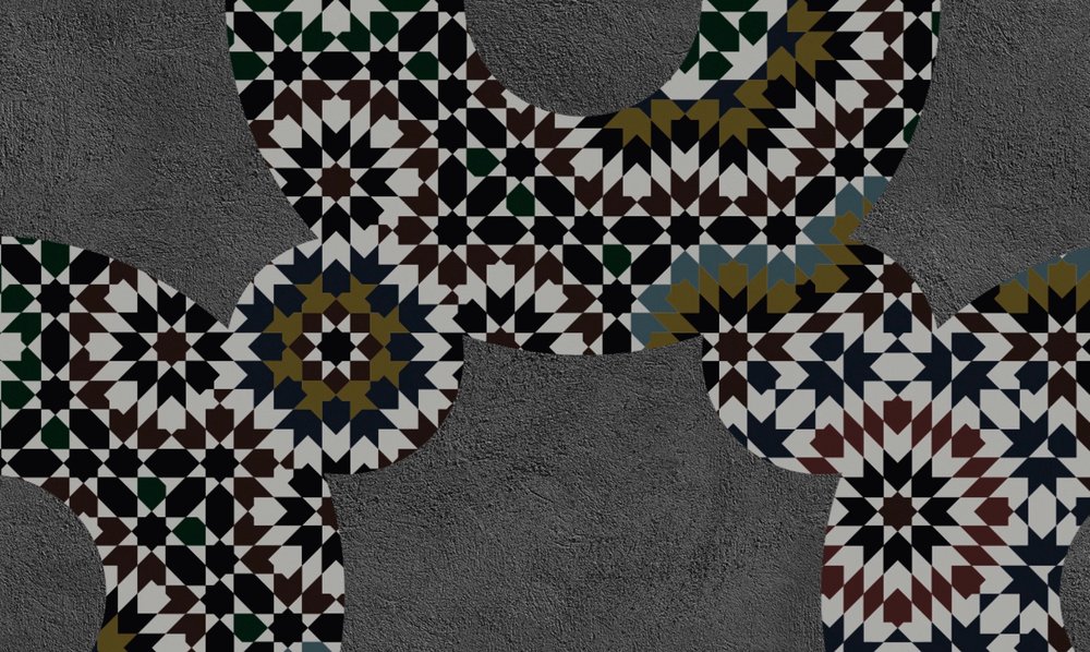             Papel pintado de mosaico con motivo retro - Gris, Negro
        