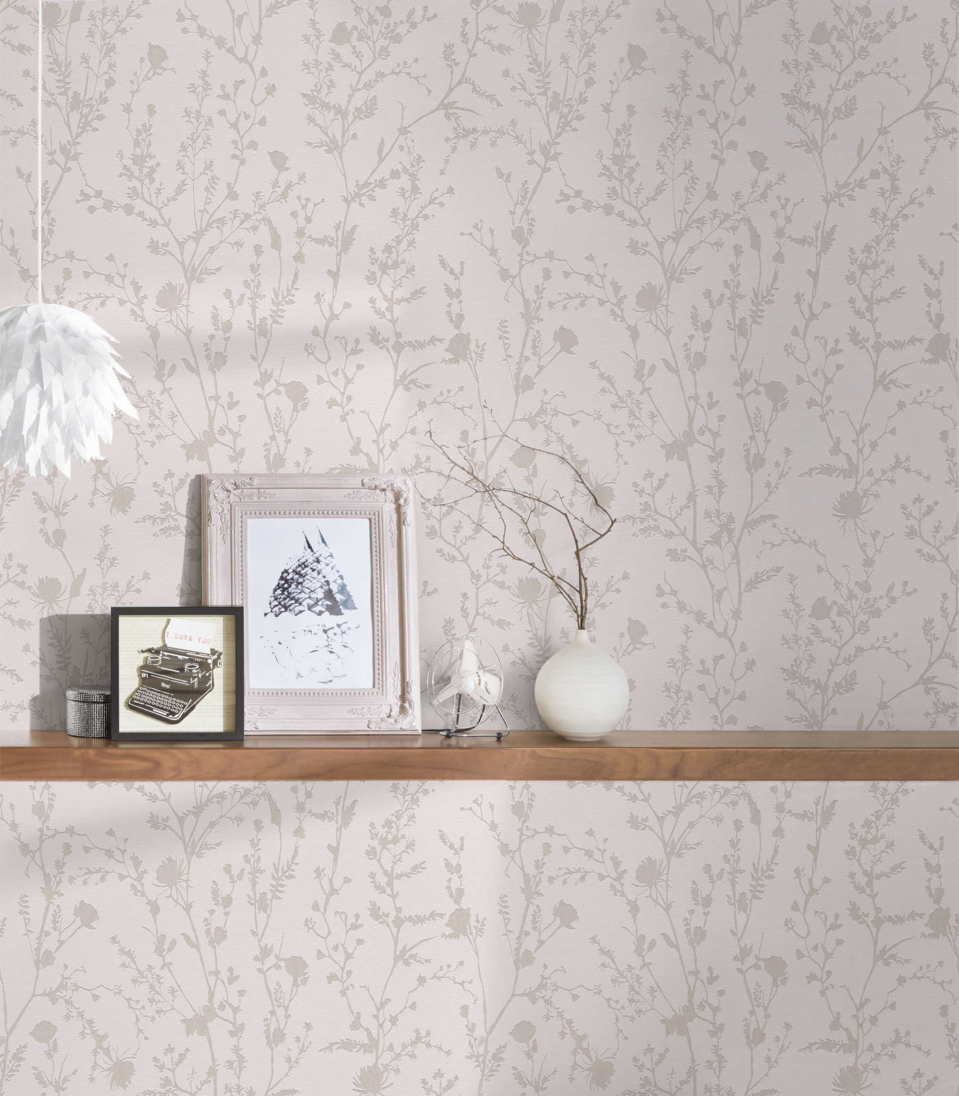             Floral non-woven wallpaper with a playful floral pattern - light pink, light grey
        
