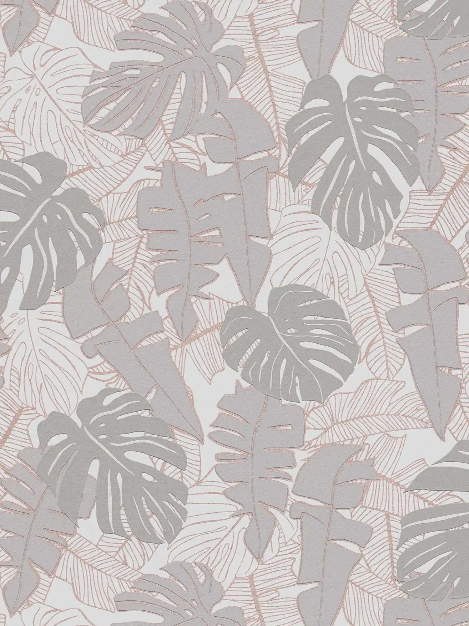 Non-woven wallpaper with banana leaves in jungle look & metallic effect - grey, metallic
