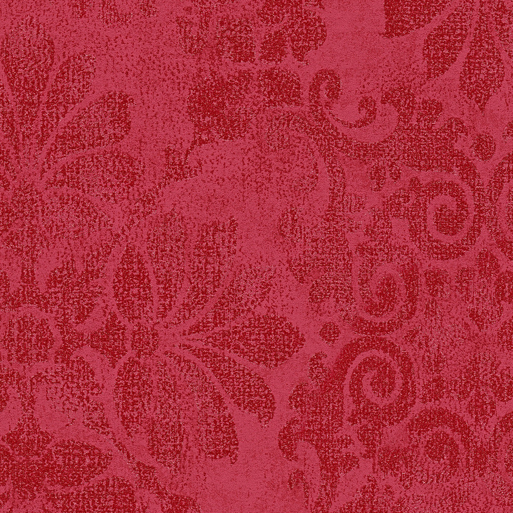             Patroonbehang met bloemenornamenten in vintage look - rood, metallic
        