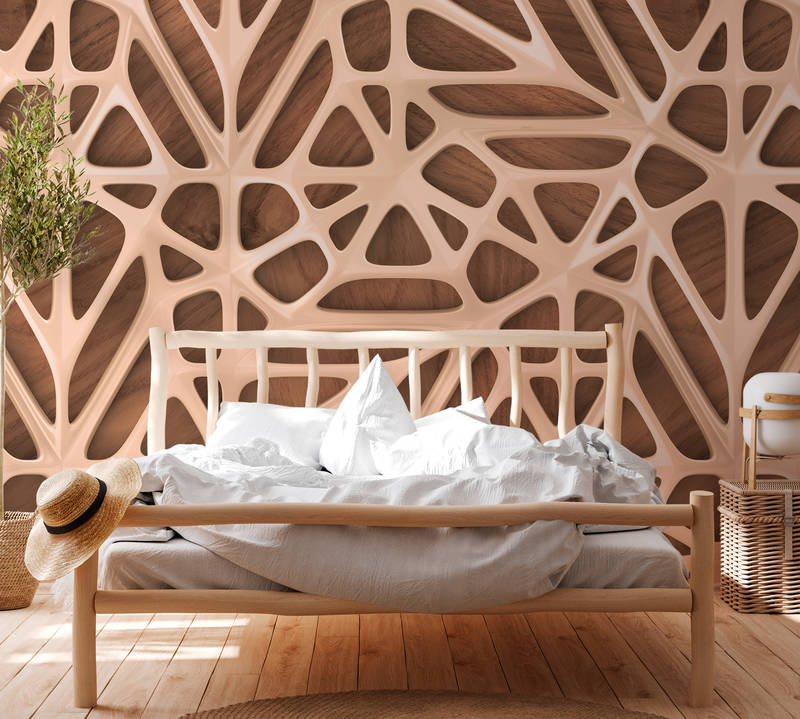             Mural de pared Diseño 3D y grano de madera - Beige, Marrón
        