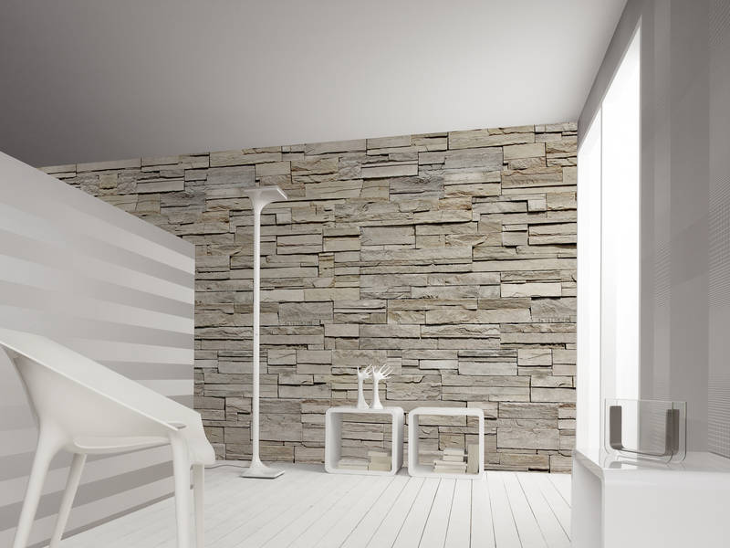             Photo wallpaper 3D stone look, light brown dry stone wall
        