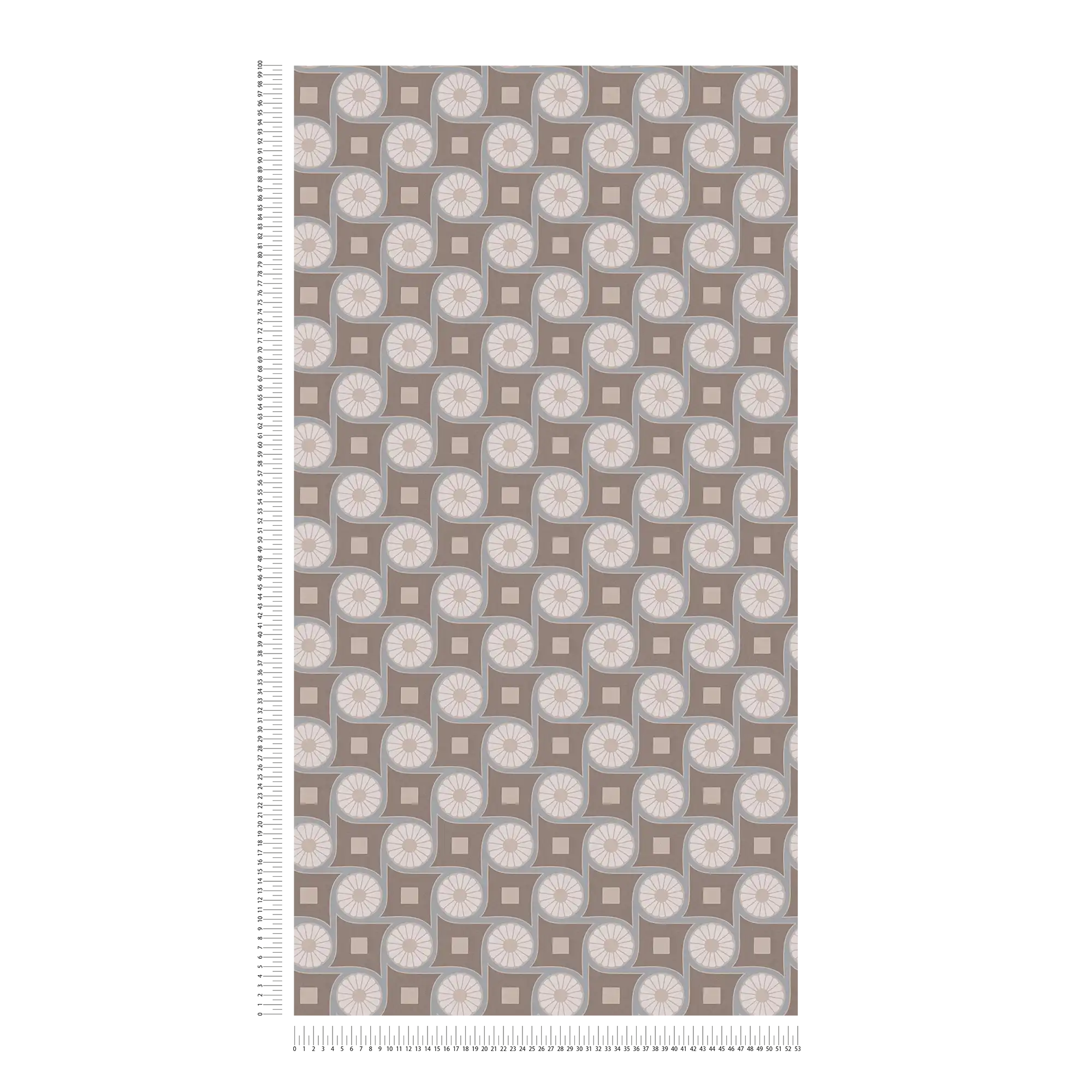             Non-woven wallpaper with retro pattern square & circle - grey, blue, white
        