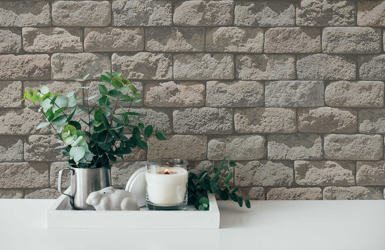             Stone wallpaper with masonry, shadows & 3D look - beige, cream
        