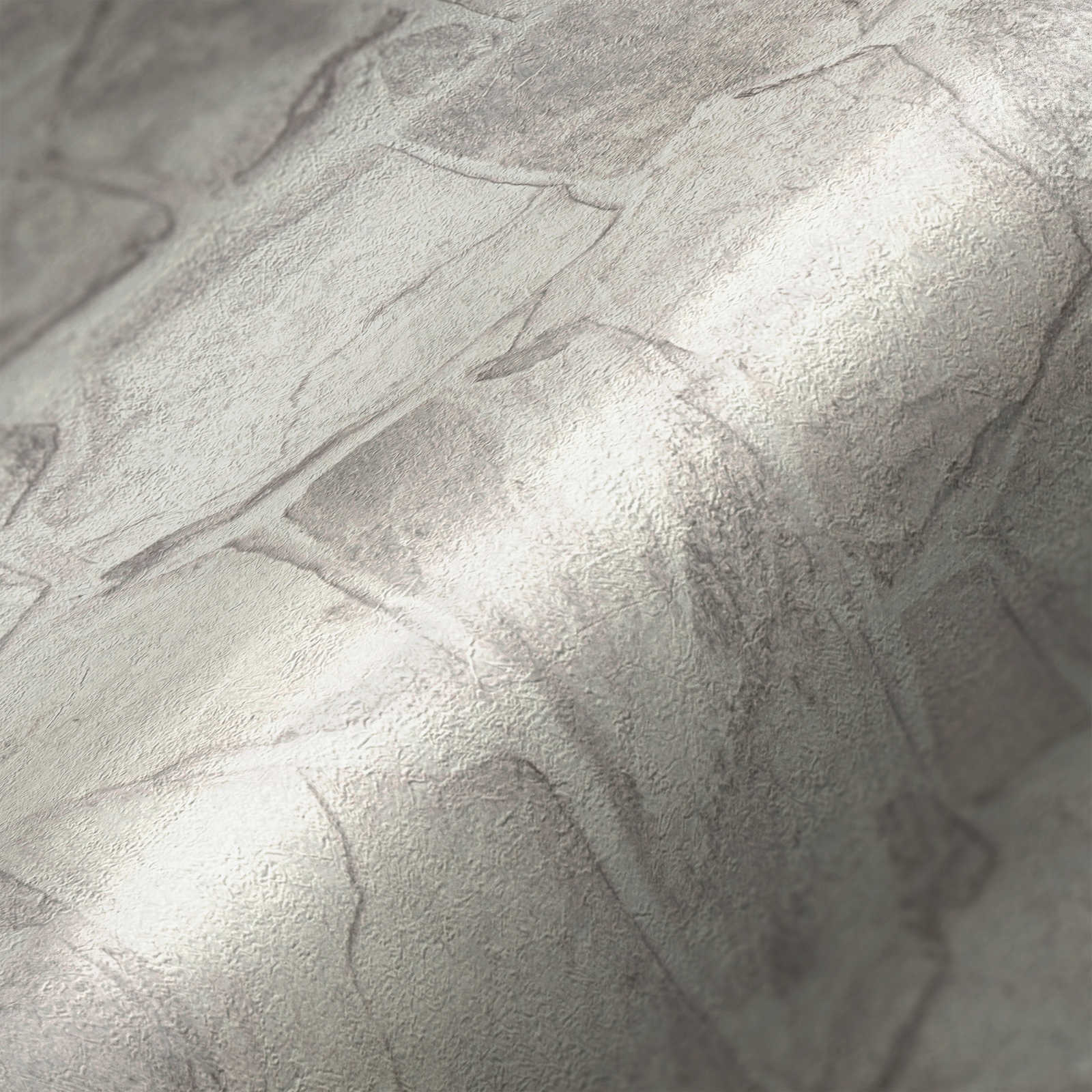             Stone-look non-woven wallpaper with 3D effect brickwork - grey, white, grey
        