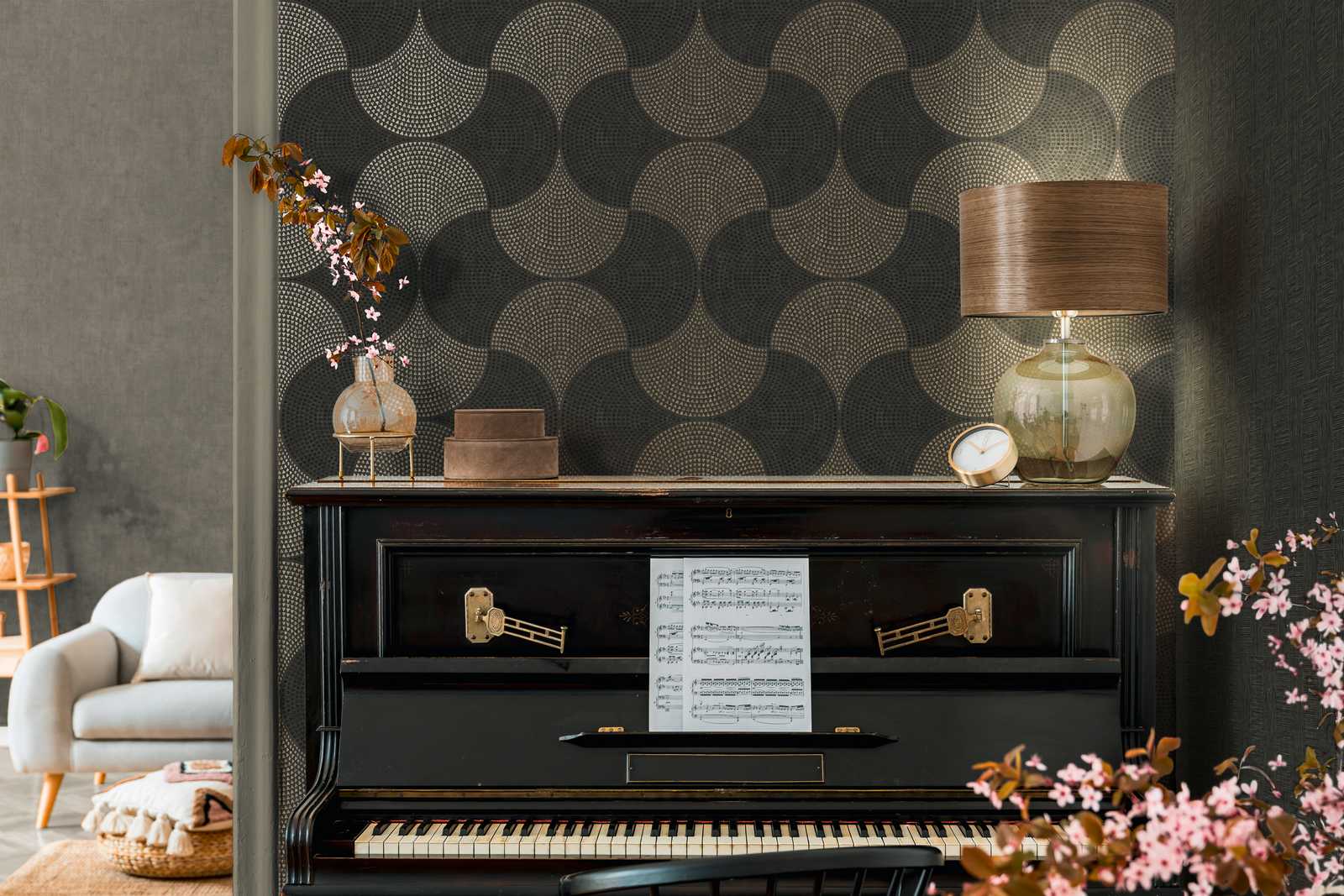             Wallpaper mosaic pattern with metallic effect & used look - grey, metallic
        