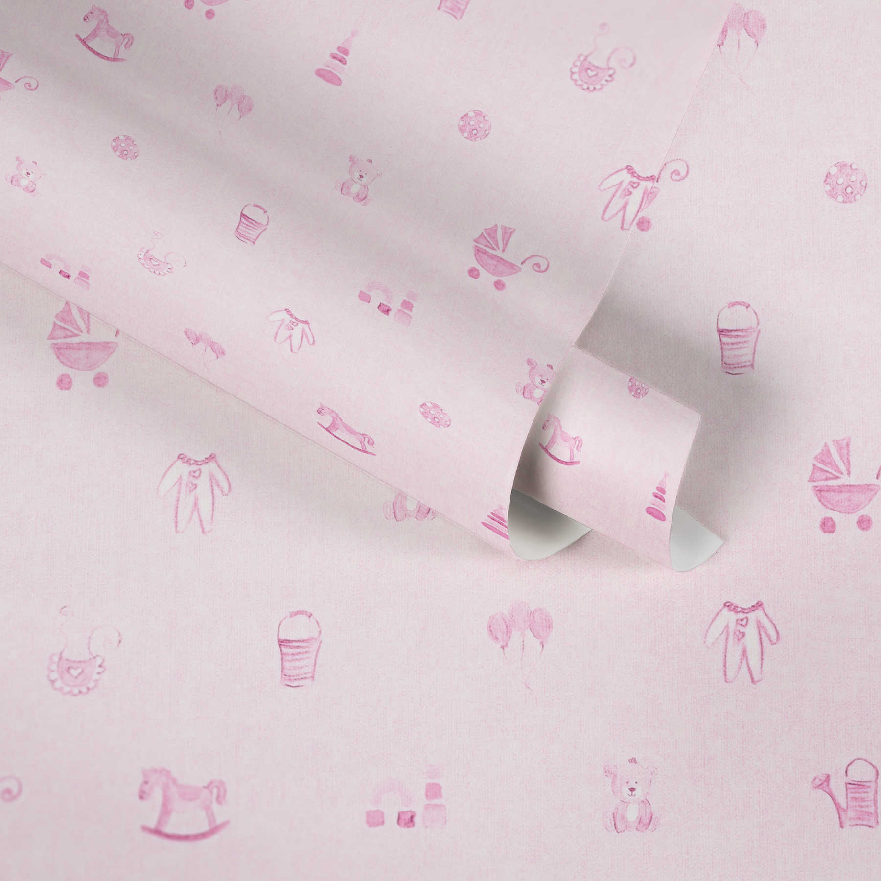             Mooi babykamerbehang voor meisjes met roze patroon
        