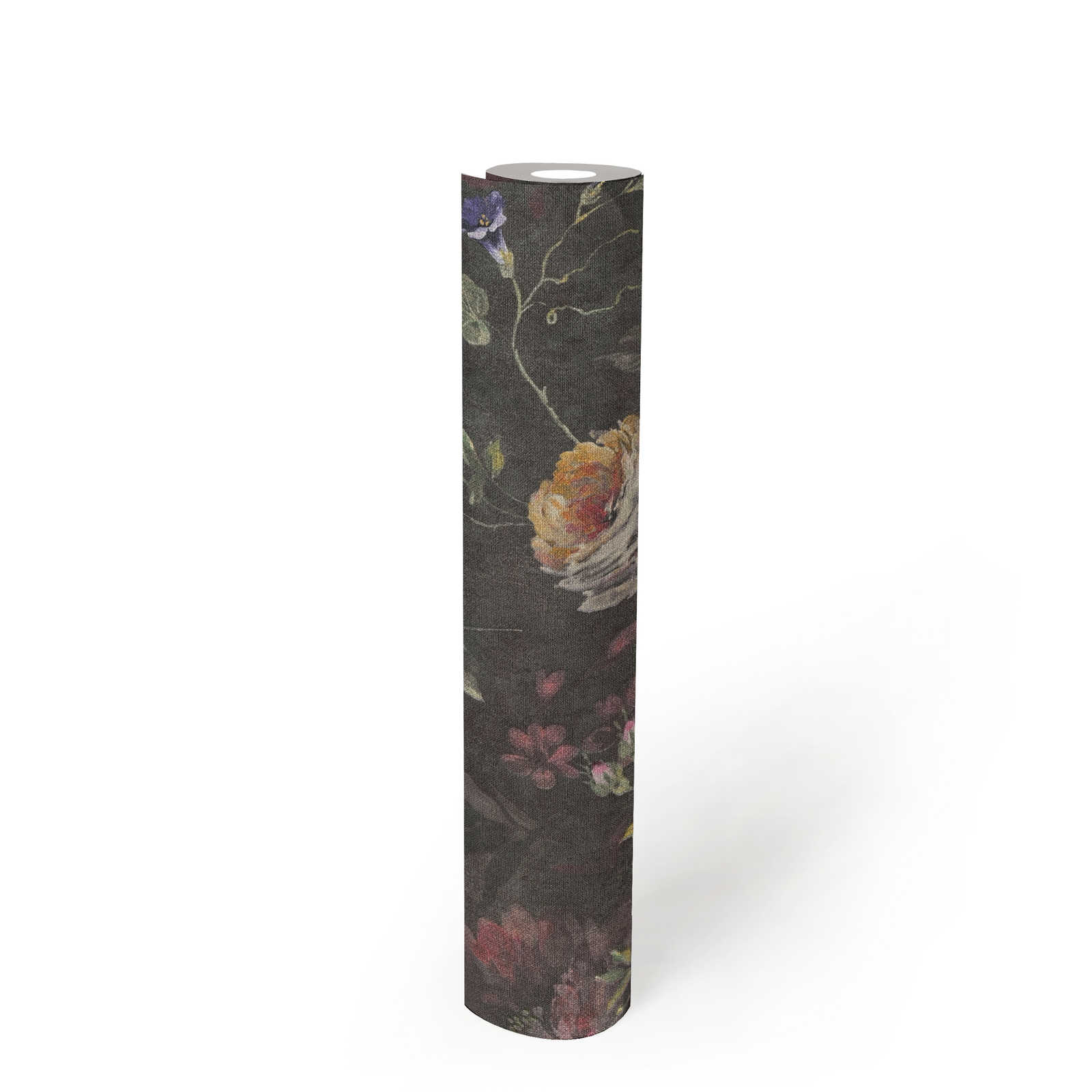             Floral non-woven wallpaper with floral pattern PVC-free - black, coloured, green
        
