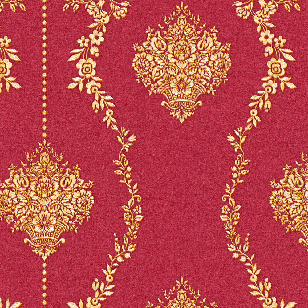             Klassiek ornamentbehang met goudeffect - metallic, rood
        