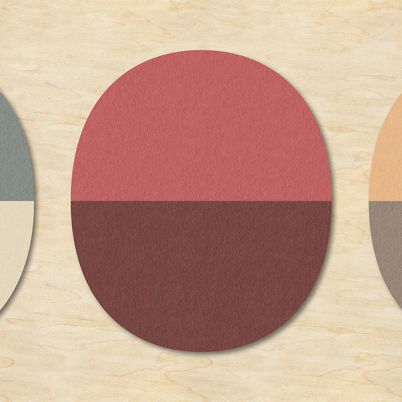 Split ovals 3 - Multicolor behang Oval Retro Pattern - Plywood, Felt Structure - Beige, Blue | Pearl smooth fleece

