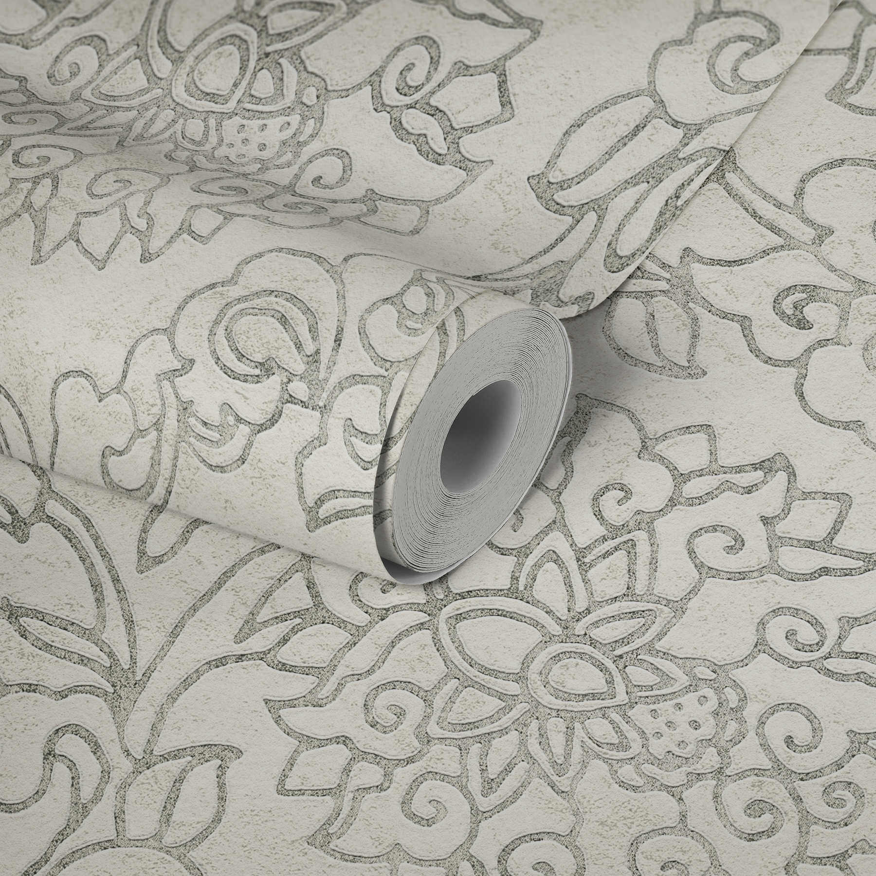             Bloemen sierbehang in Aziatische stijl met gouden accenten - wit, zilver, grijs
        