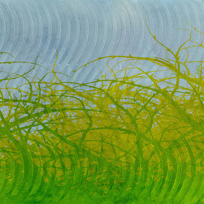 Papier peint abstrait motif branches pour chambre d'ado - vert, jaune, bleu
