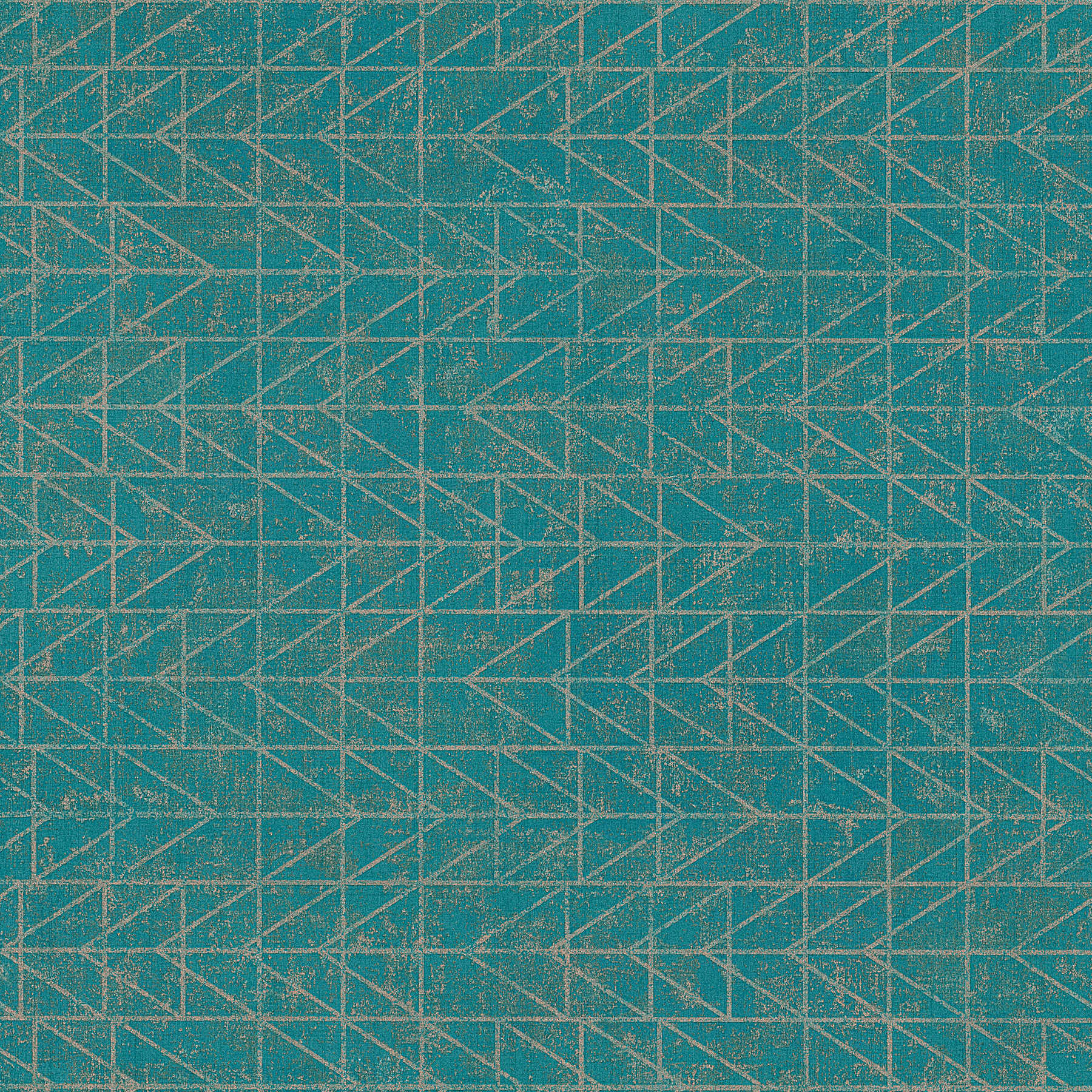 Turquoise ethnic wallpaper with Navajo pattern and metallic effect - blue, green, gold
