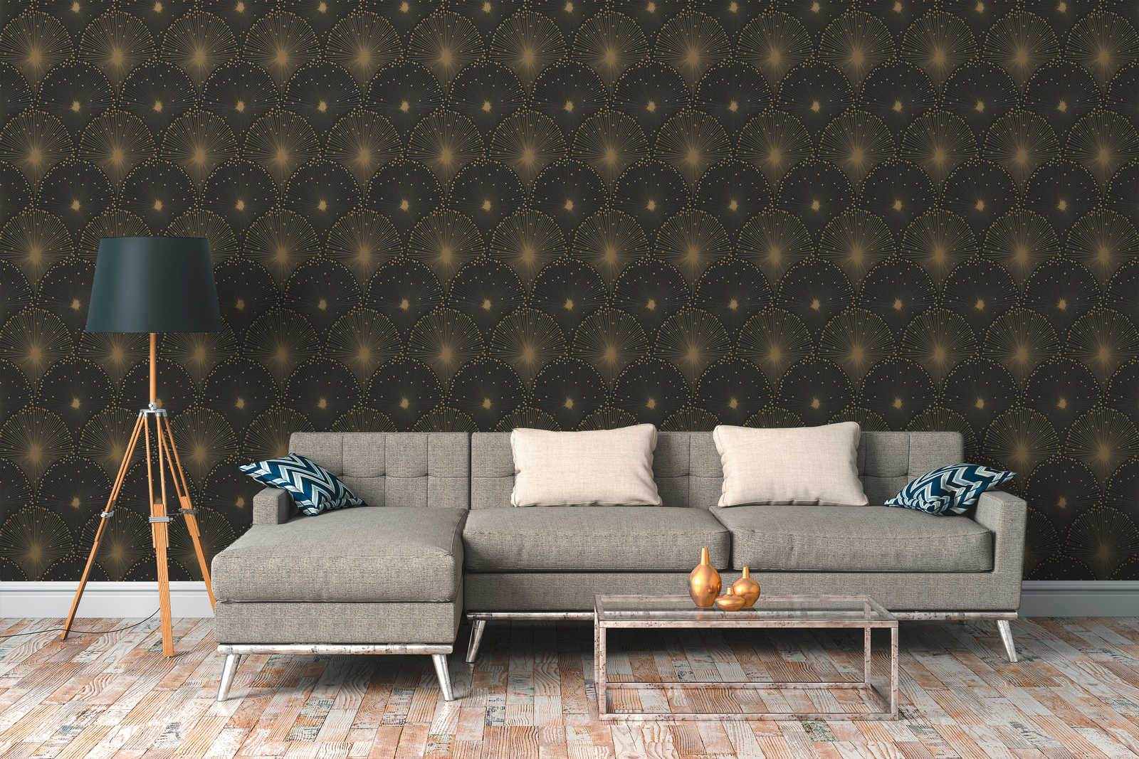             Wallpaper metallic effect in art deco style - gold, black
        