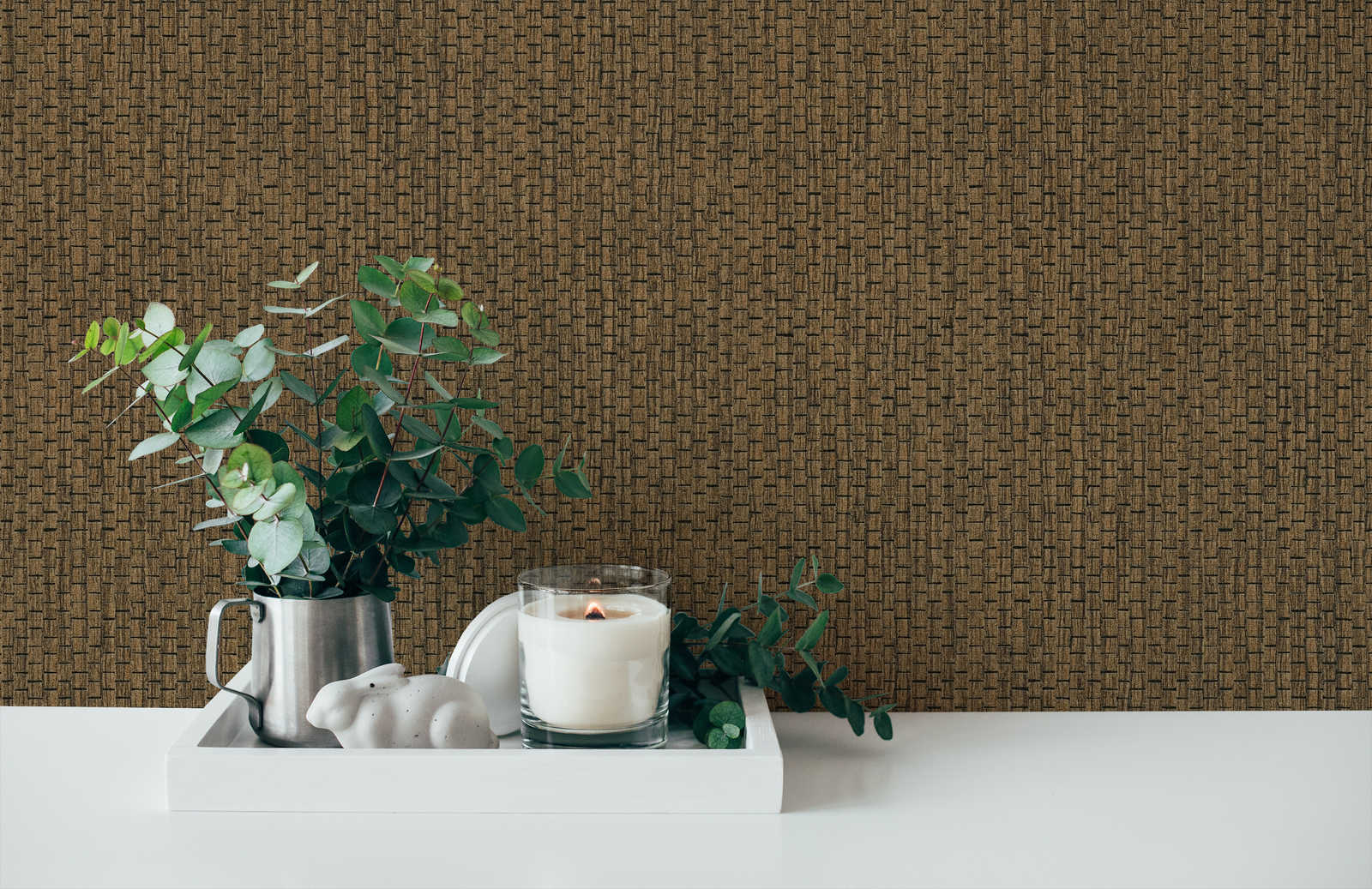            Behang met raffia natuurlijke stof patroon - Bruin
        