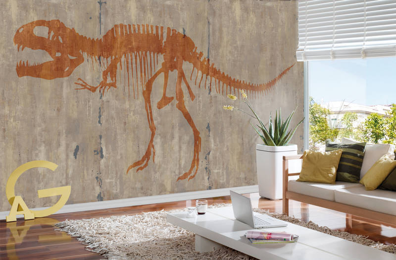             Cave painting of a T-Rex mural
        