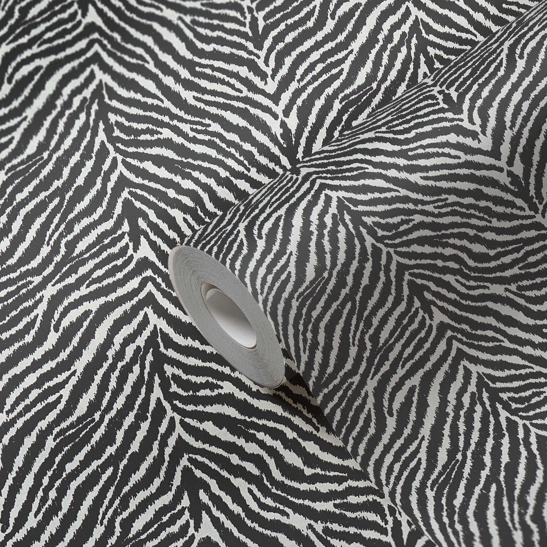             Animal Print papier peint intissé motif zèbre - noir, blanc
        