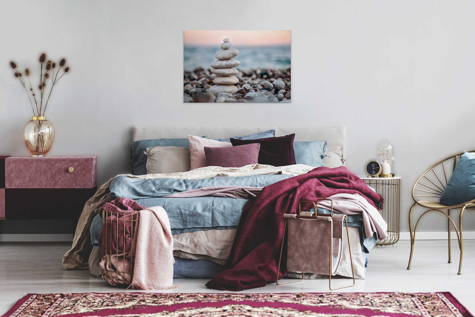             Canvas with stone tower by the sea | grey, blue - 0.90 m x 0.60 m
        
