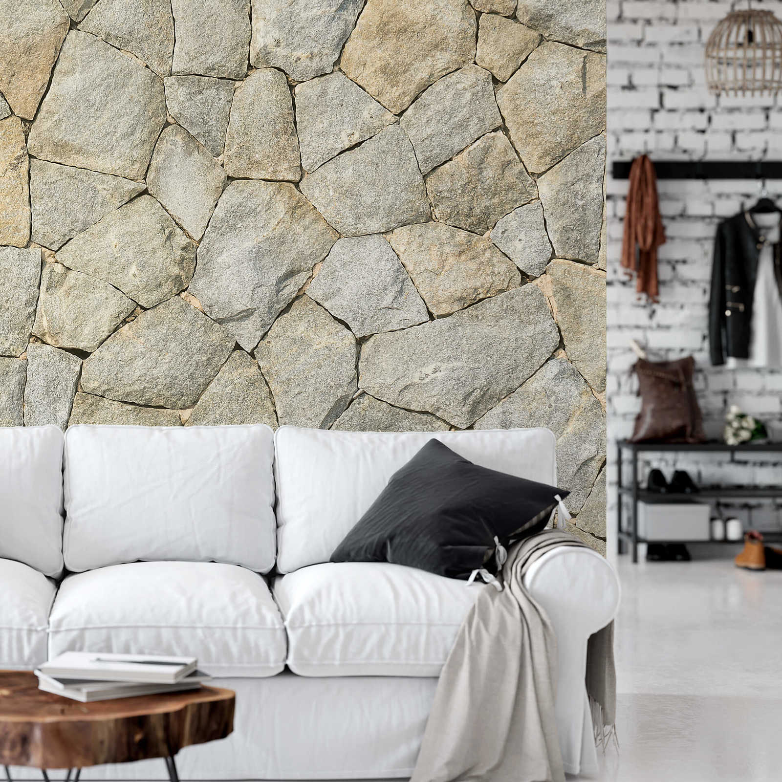             Papier peint 3D imitation pierre naturelle mur - gris
        