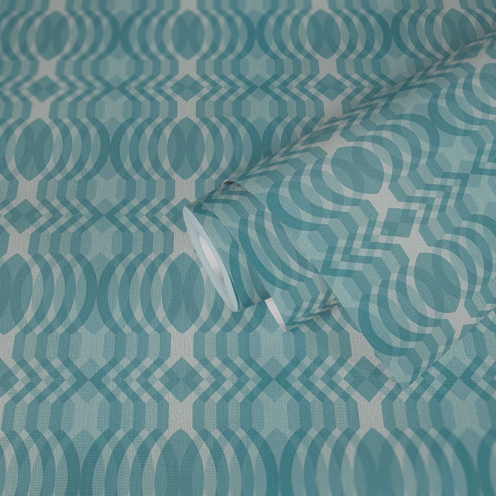             Retro wallpaper with geometric pattern - blue, cream, white
        