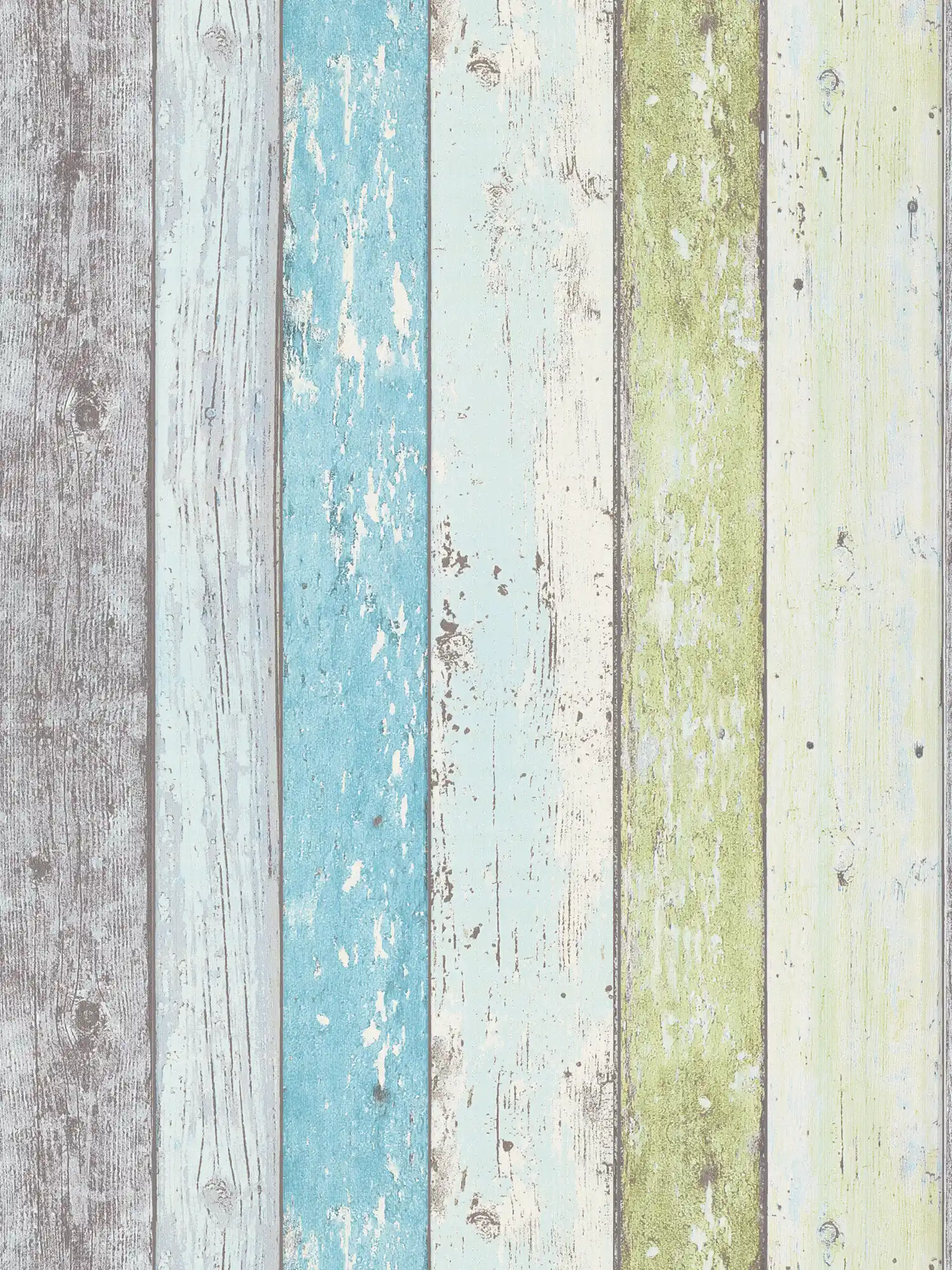 Papel pintado de madera con aspecto usado para el estilo vintage y campestre - azul, verde, blanco
