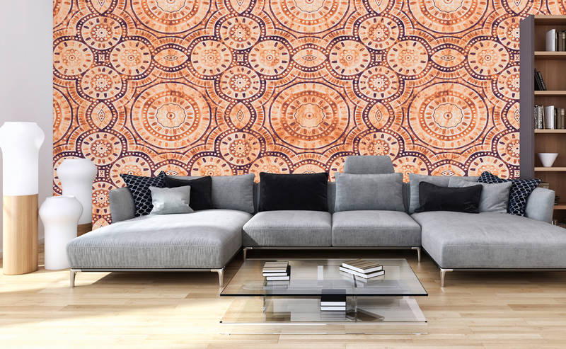             Photo wallpaper detailed, colourful & geometric pattern - orange, blue, yellow
        
