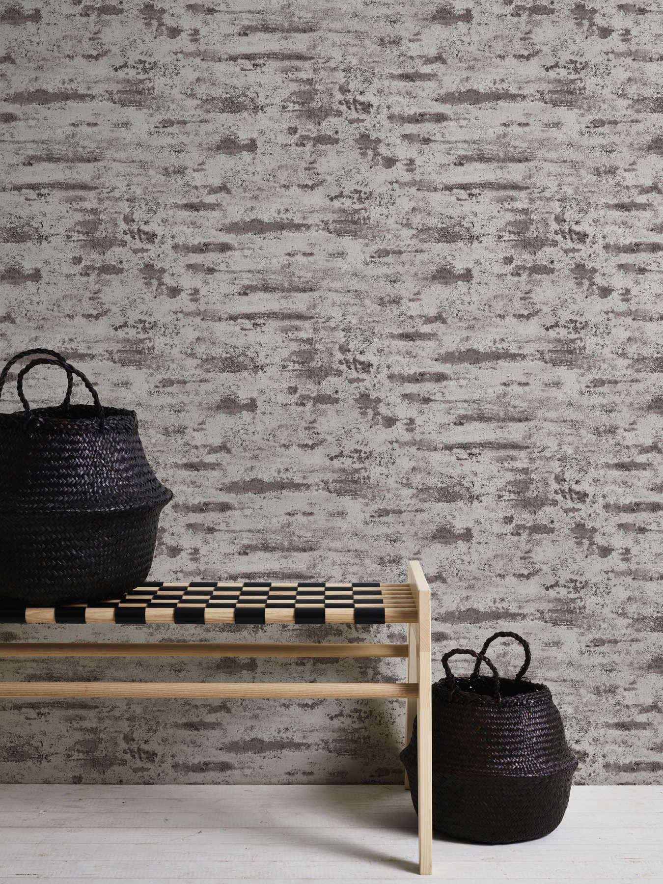            Non-woven wallpaper rustic pattern, plaster look - grey, black
        
